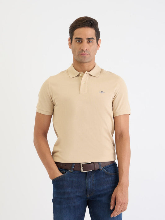 Gant Men Beige Solid Polo Tshirt