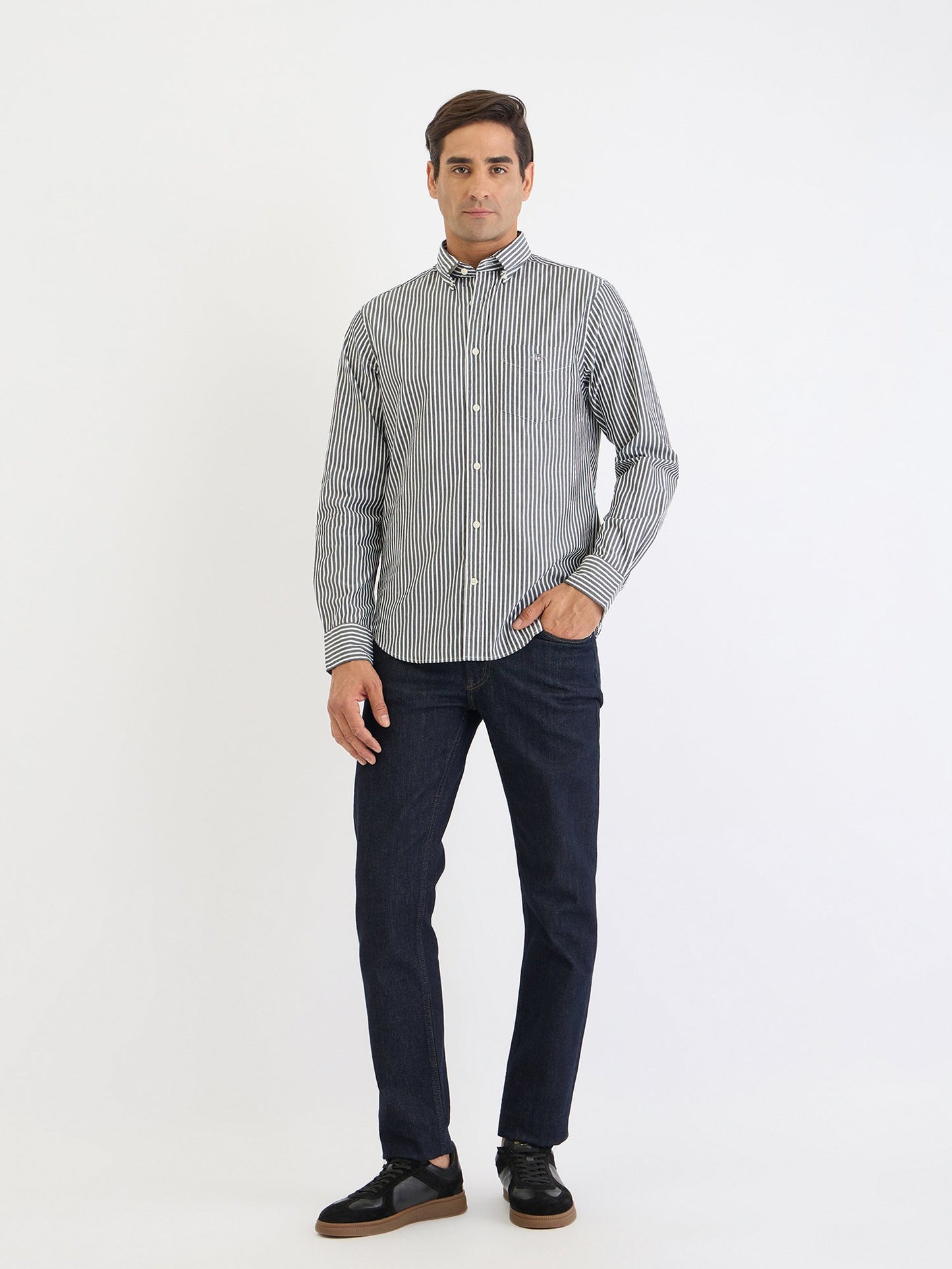 Gant Men Black Striped Collar Shirt