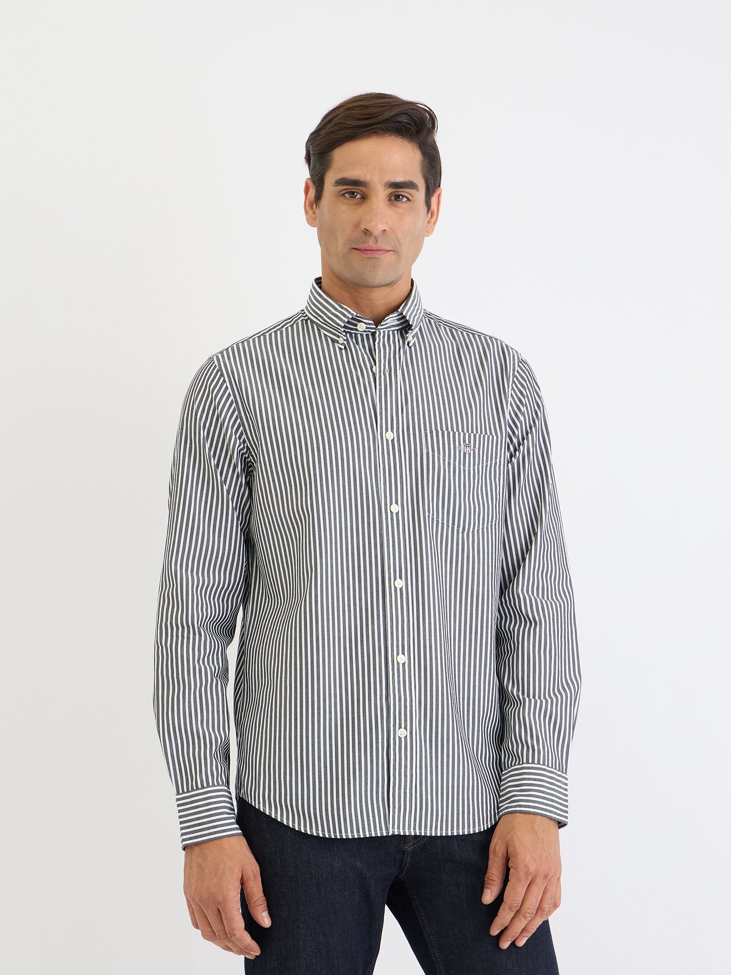 Gant Men Black Striped Collar Shirt