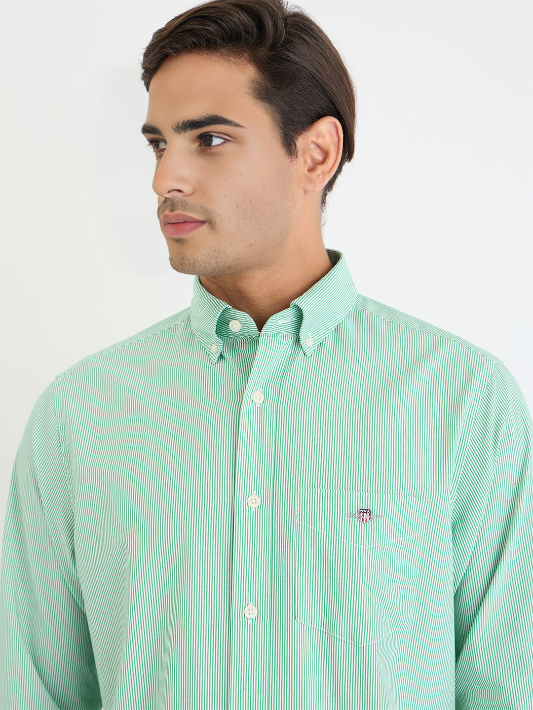Gant Men Green Striped Collar Shirt