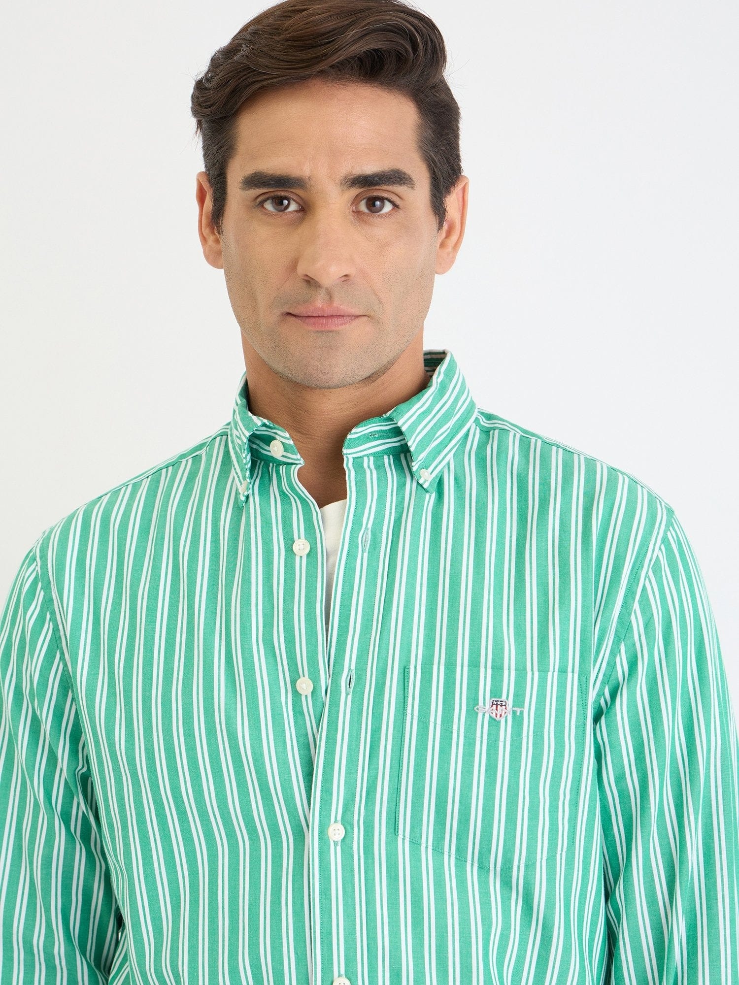 Gant Men Green Striped Collar Shirt