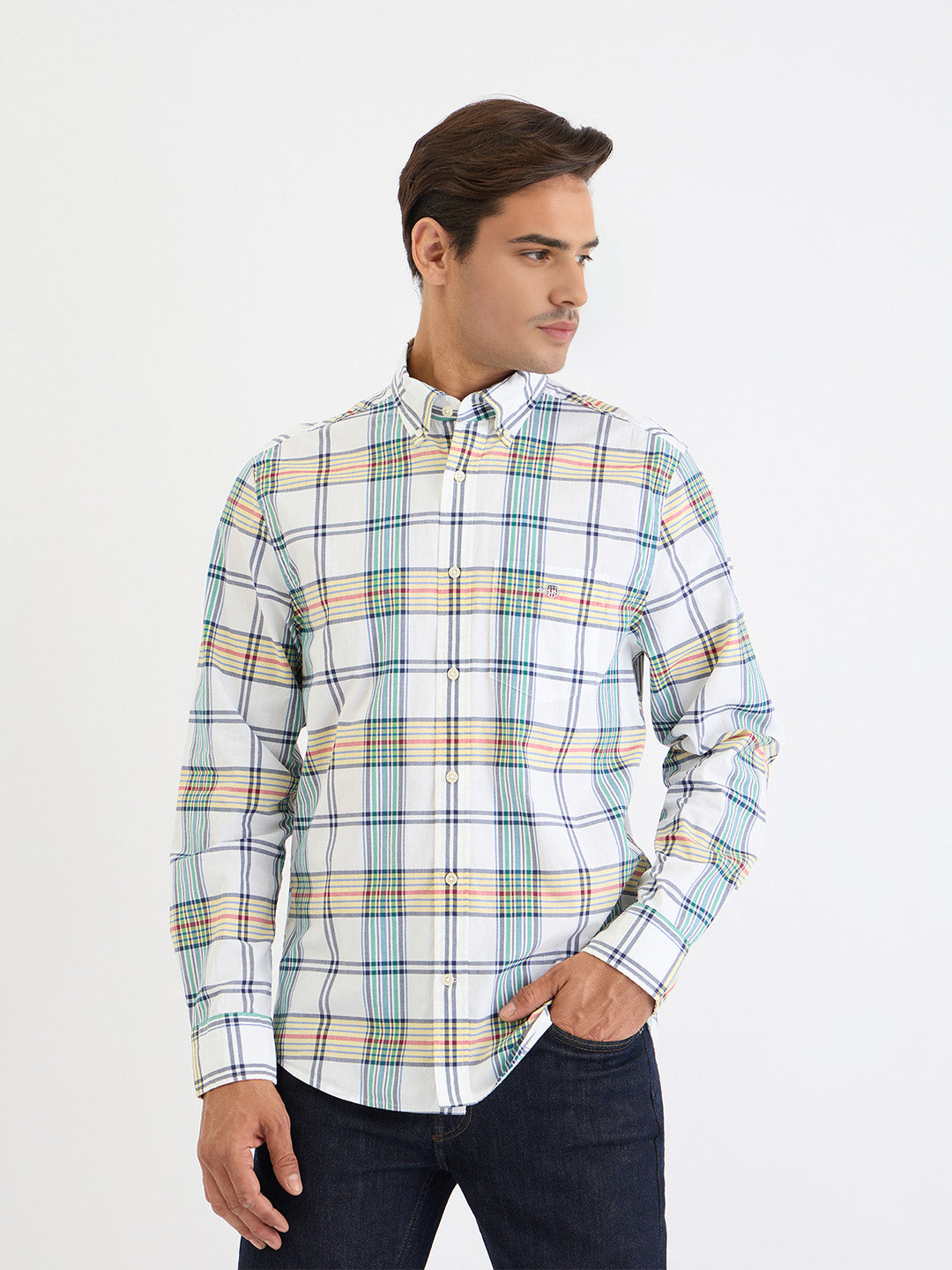 Gant Men White Check Collar Shirt