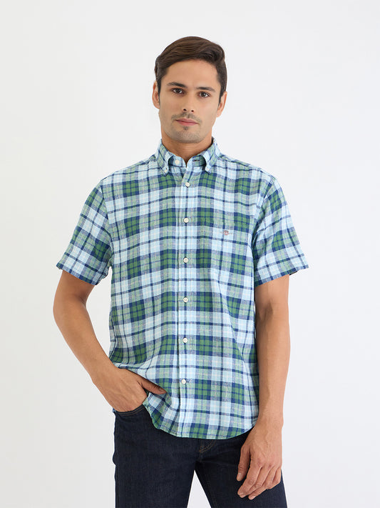 Gant Men Green Check Collar Shirt