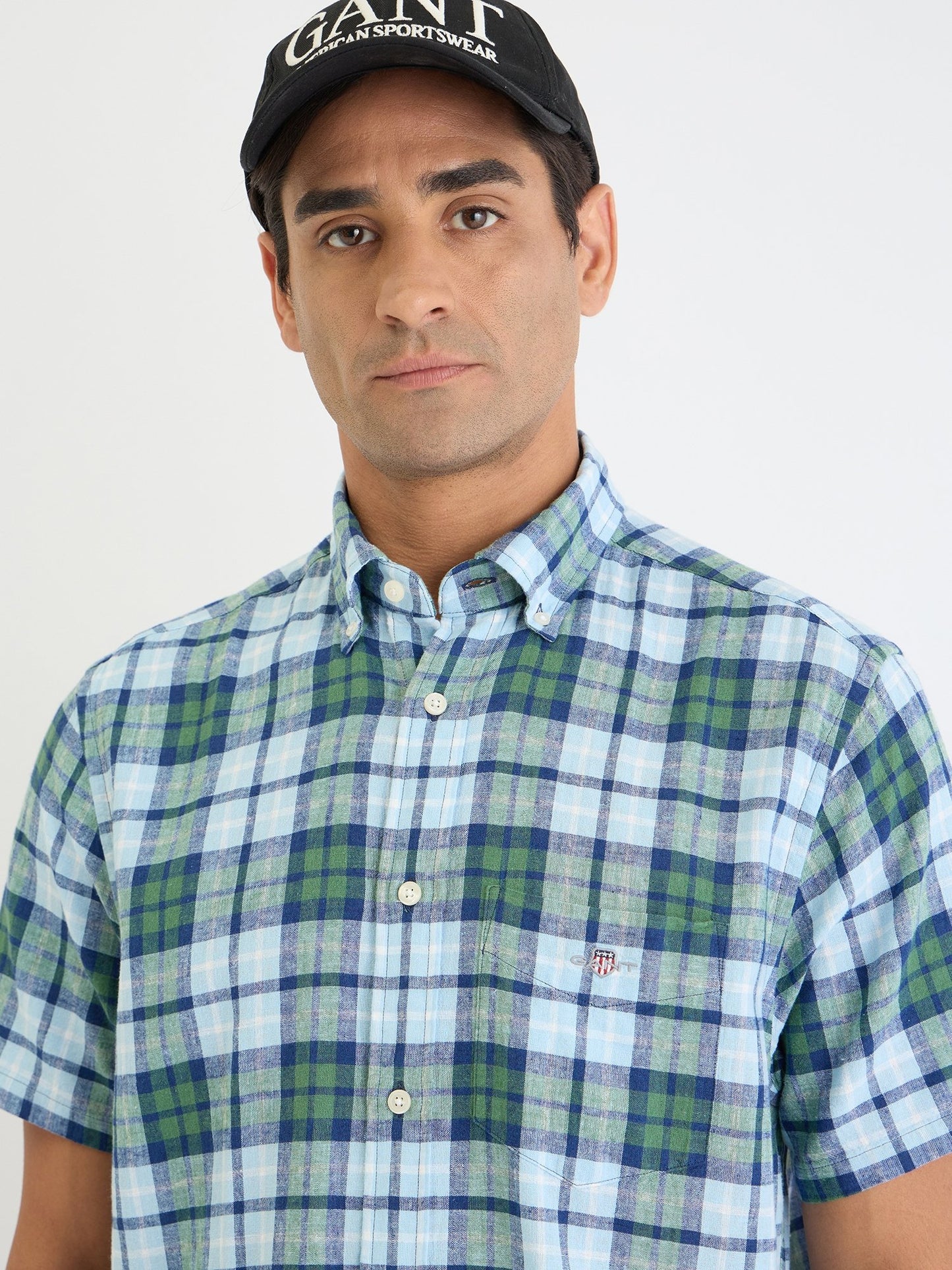 Gant Men Green Check Collar Shirt