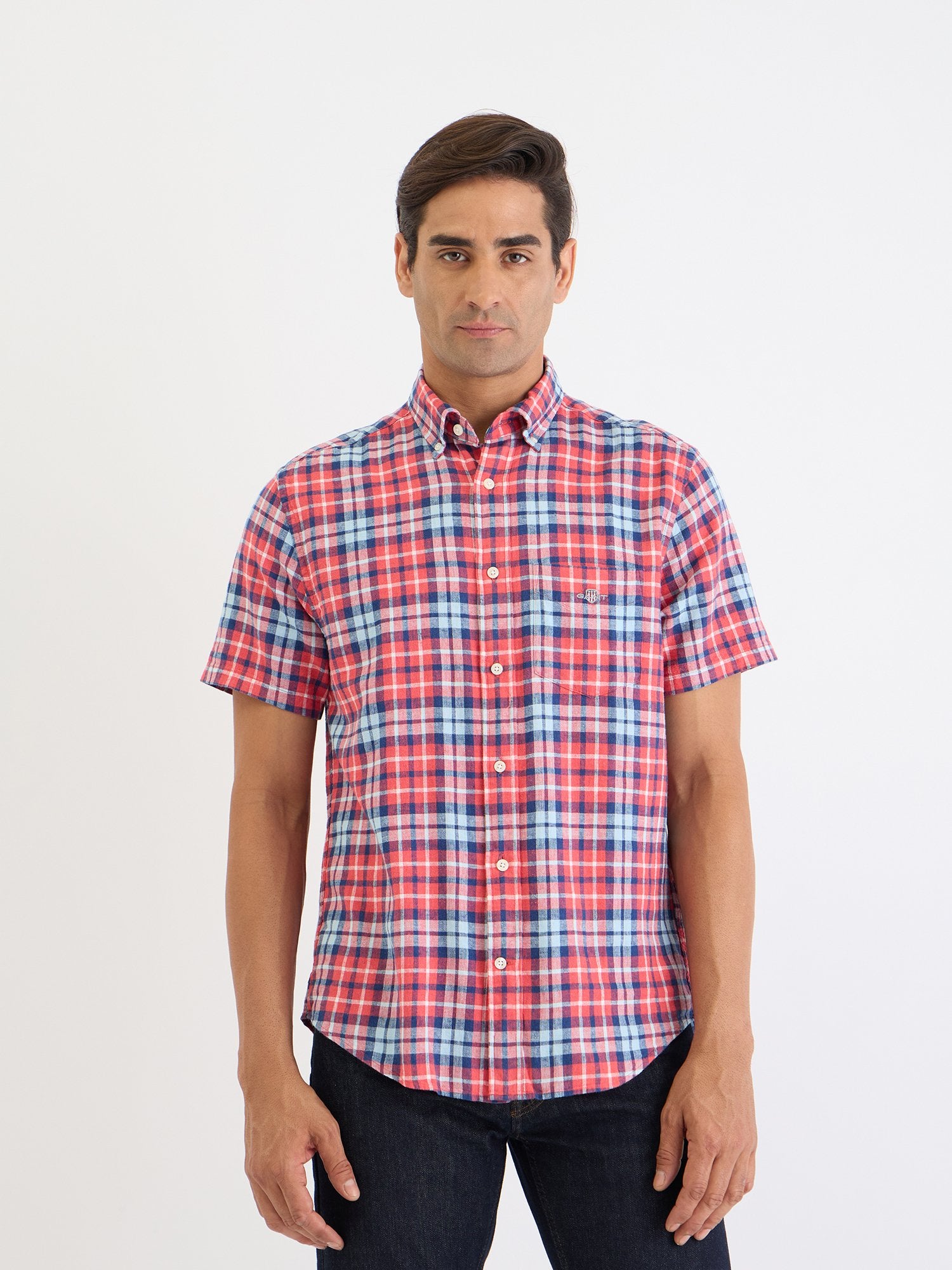 Gant Men Red Check Collar Shirt