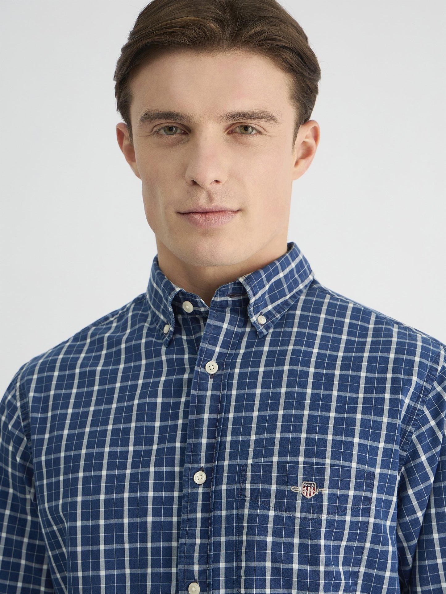 Gant Men Blue Regular Fit Checks Collar Neck Shirt