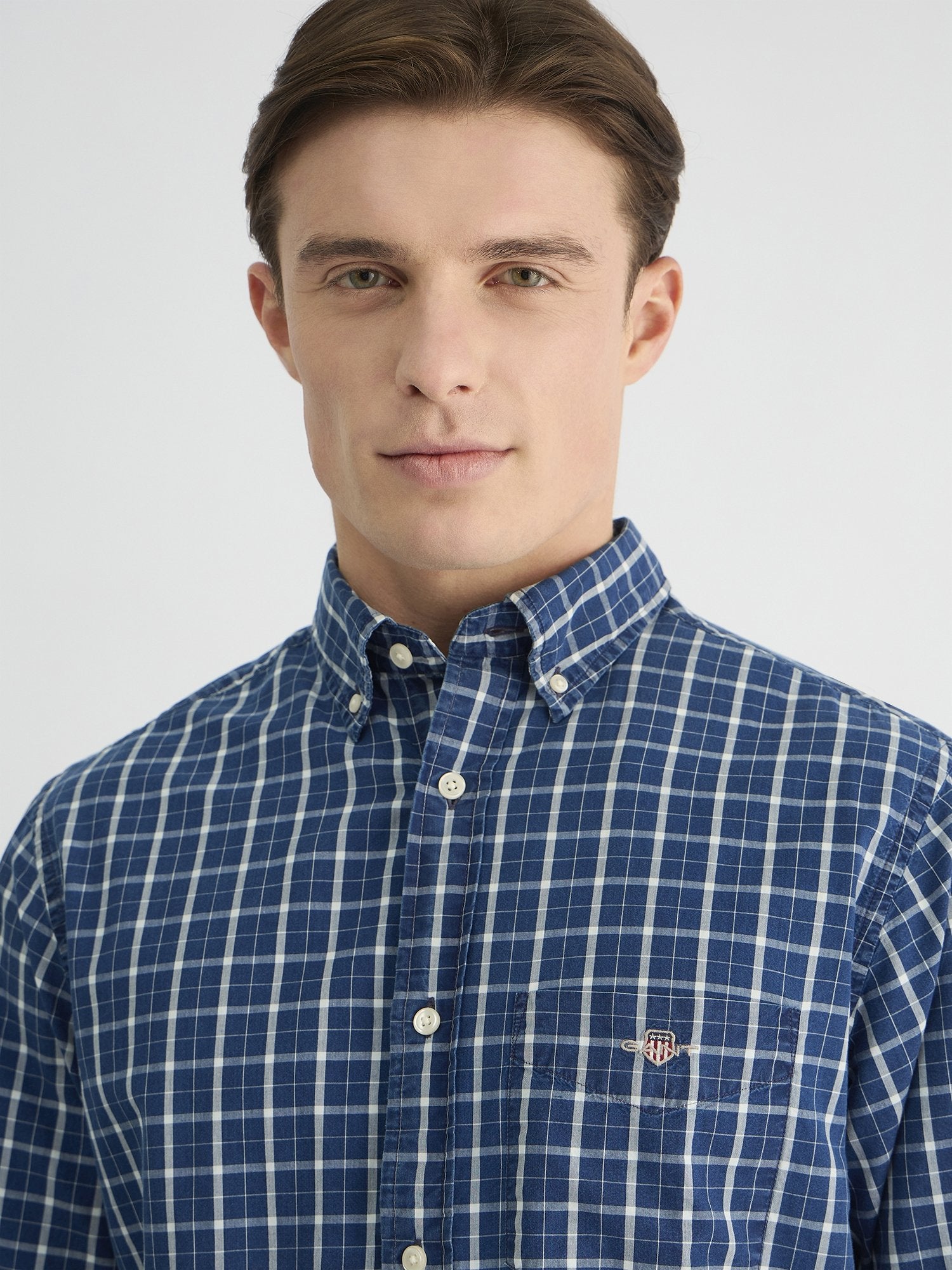 Gant Men Blue Regular Fit Checks Collar Neck Shirt