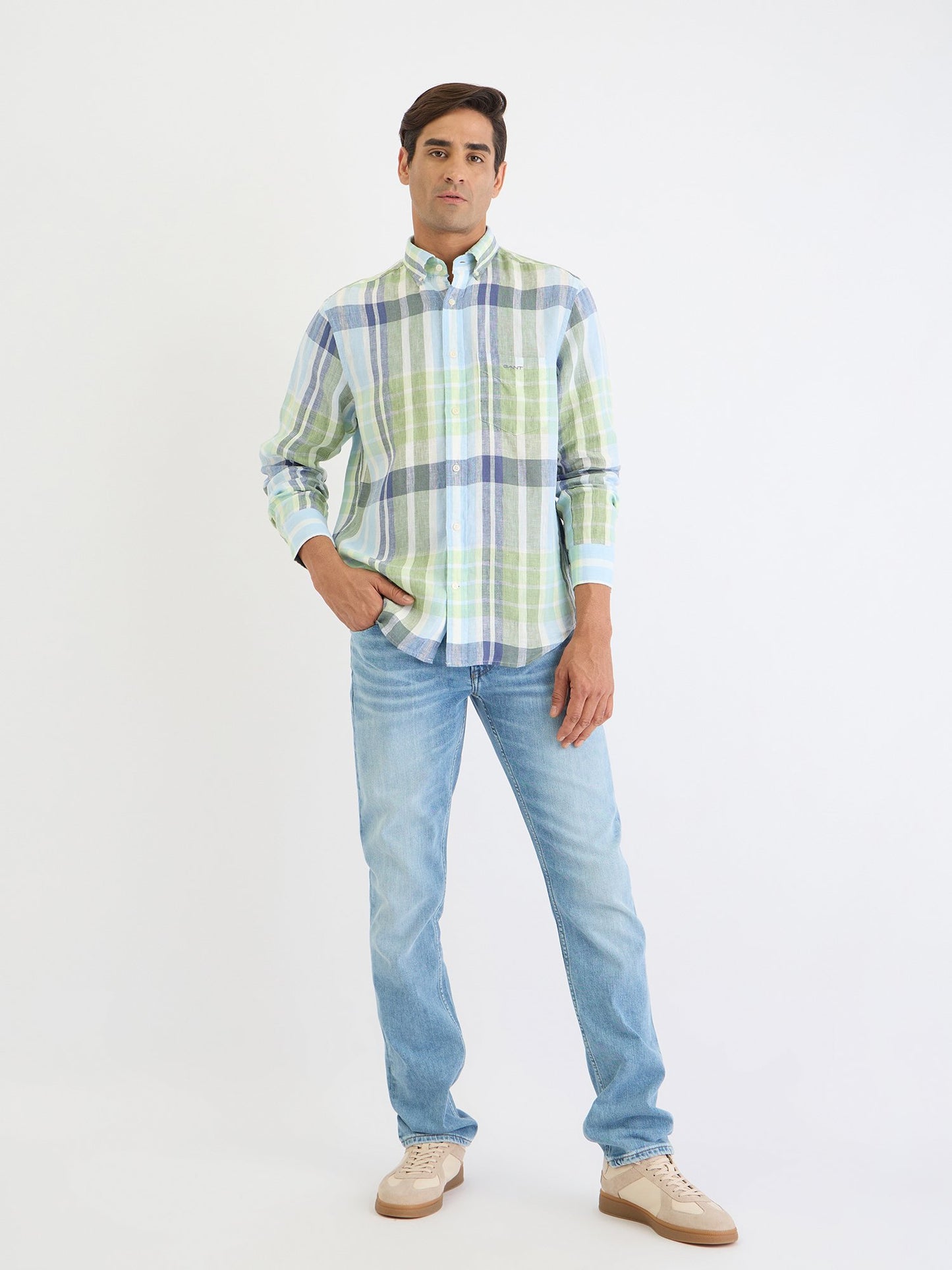 Gant Men Green Check Collar Shirt