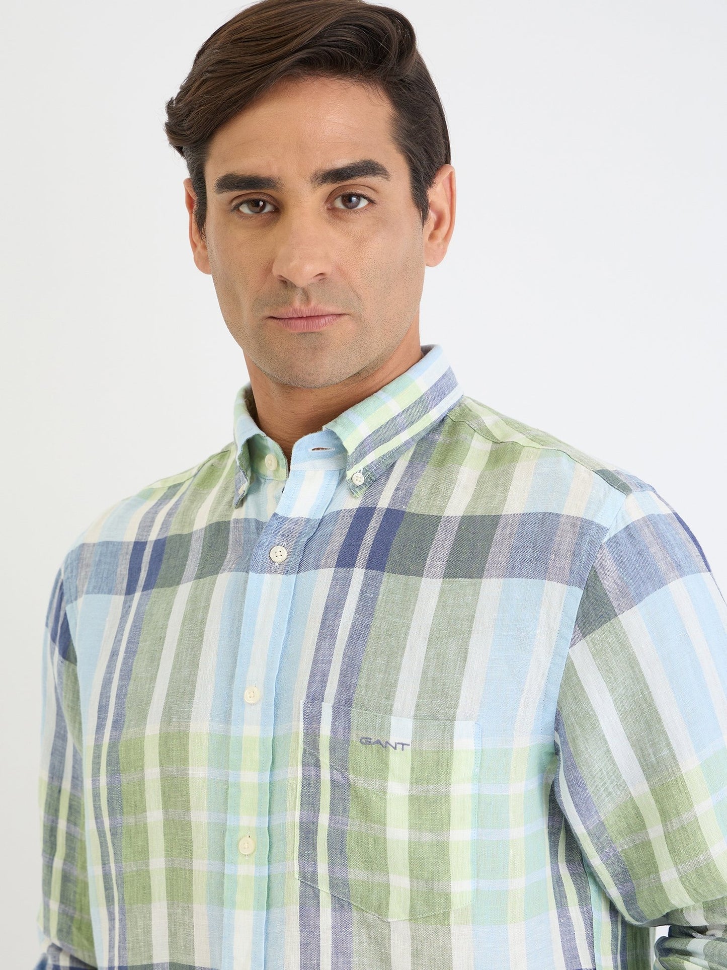 Gant Men Green Check Collar Shirt