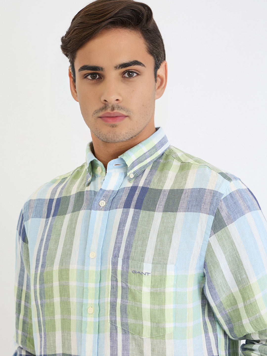 Gant Men Green Check Collar Shirt