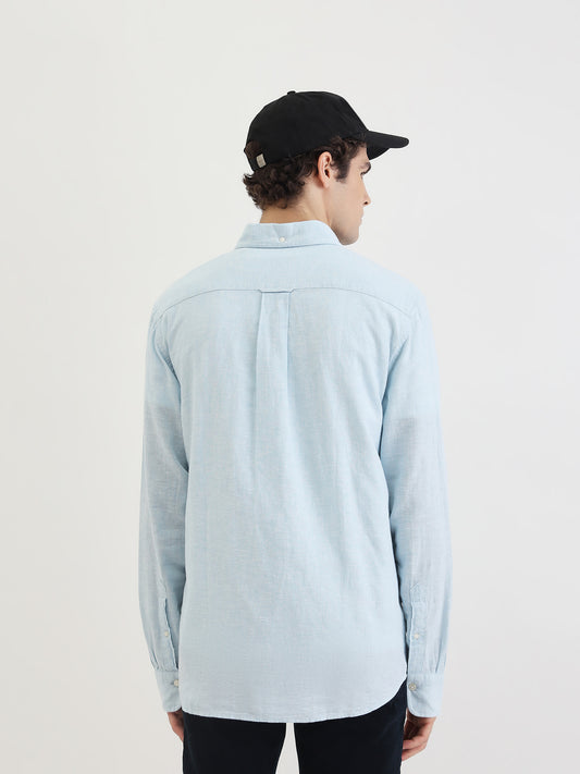 Gant Men Blue Solid Button-Down Collar Full Sleeves Shirt