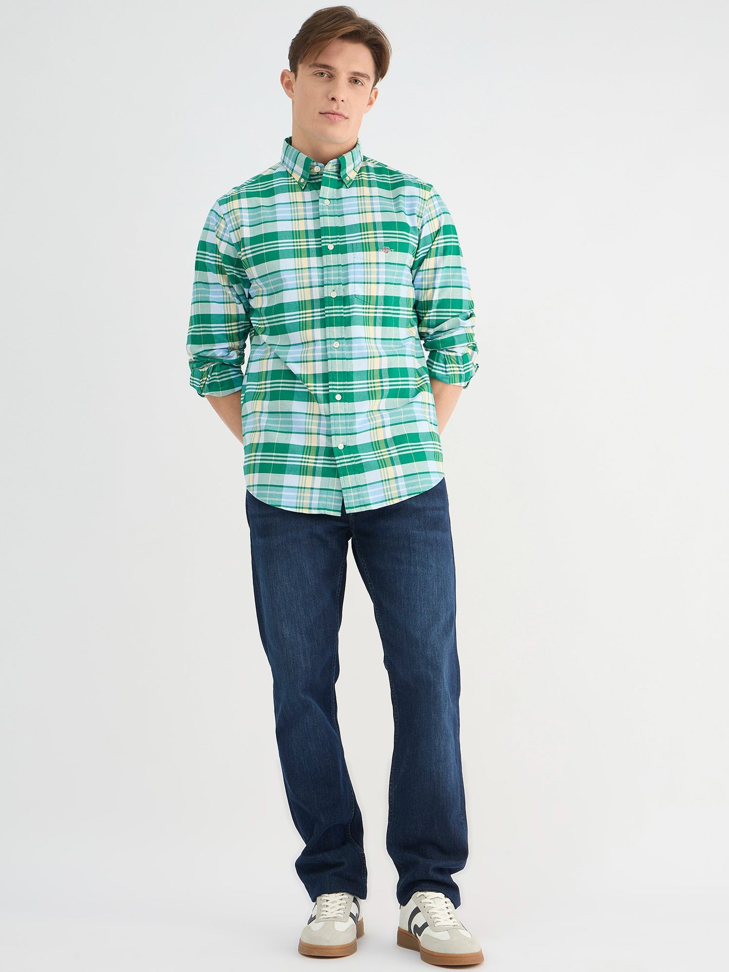 Gant Men Green Regular Fit Checks Collar Neck Shirt