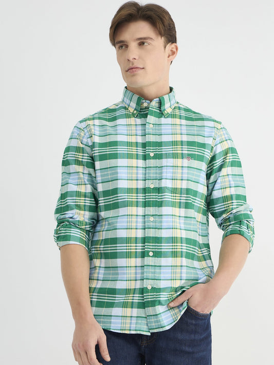 Gant Men Green Regular Fit Checks Collar Neck Shirt