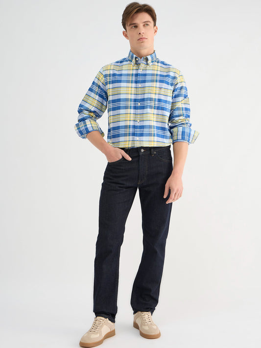 Gant Men Blue Regular Fit Checks Collar Neck Shirt