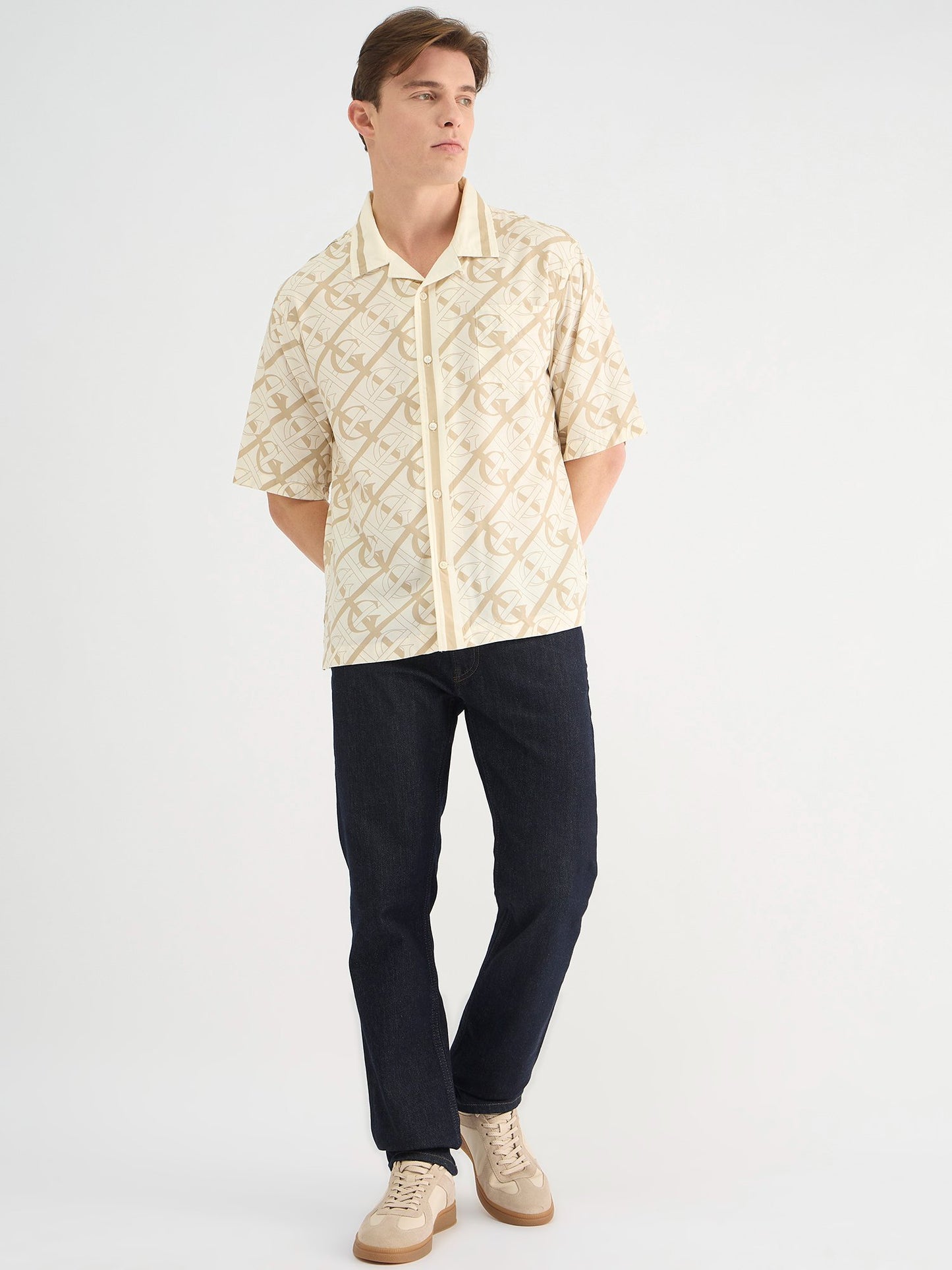 Gant Men Beige Regular Fit Printed Collar Neck Shirt