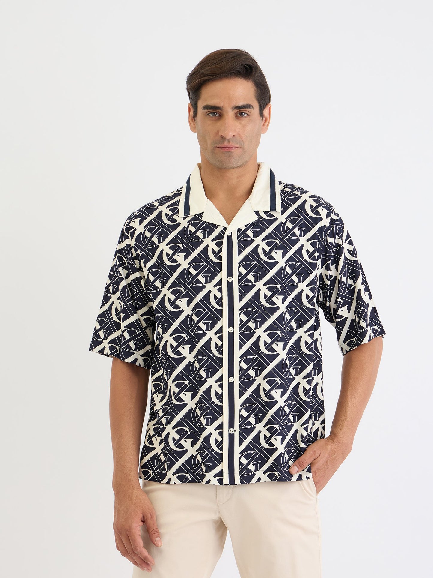 Gant Men Blue Printed Collar Shirt