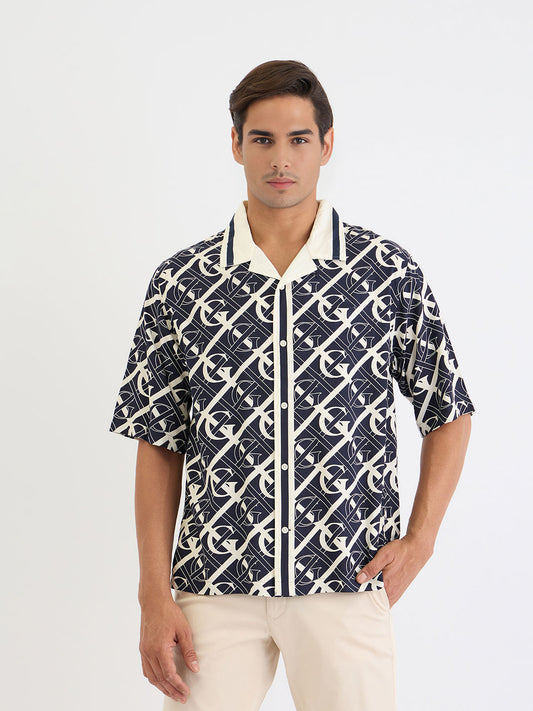Gant Men Blue Printed Collar Shirt