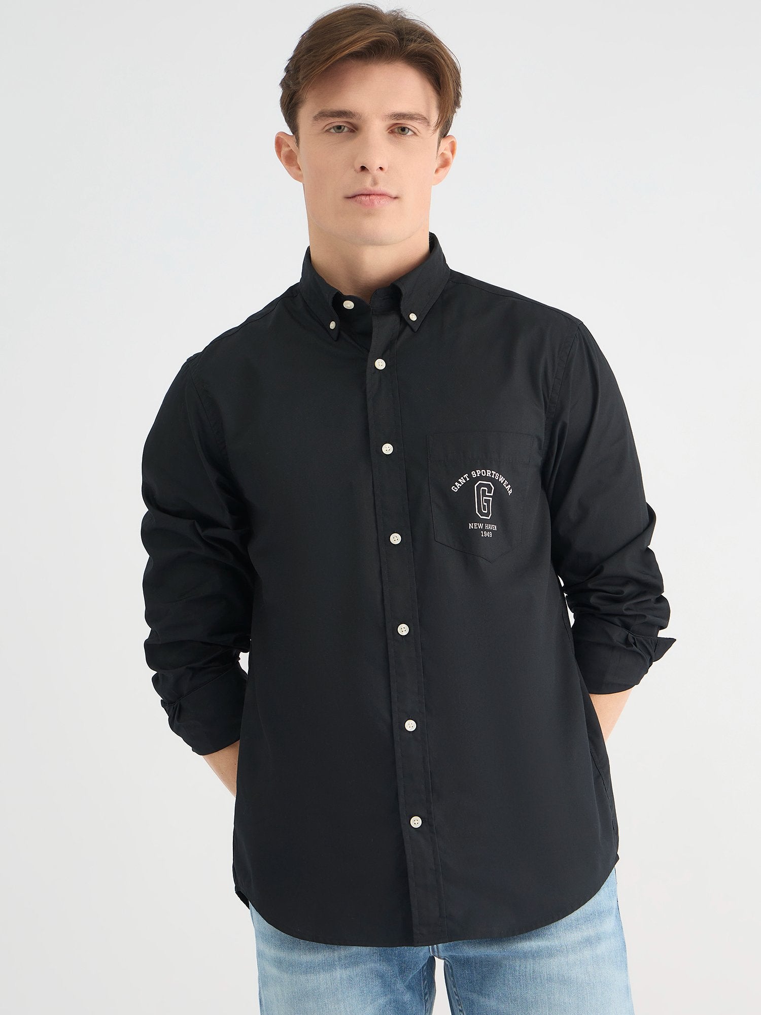 Gant Men Black Regular Fit Solid Collar Neck Shirt