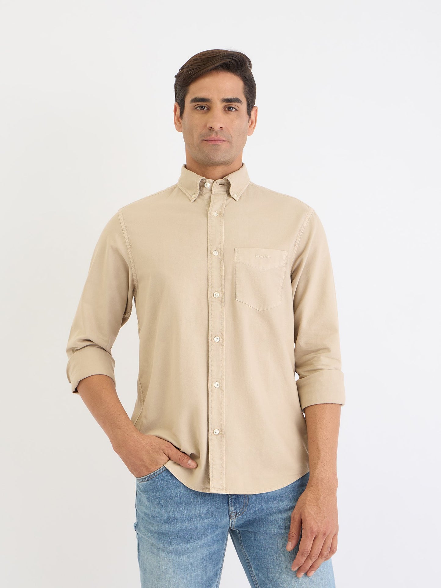 Gant Men Beige Solid Collar Shirt