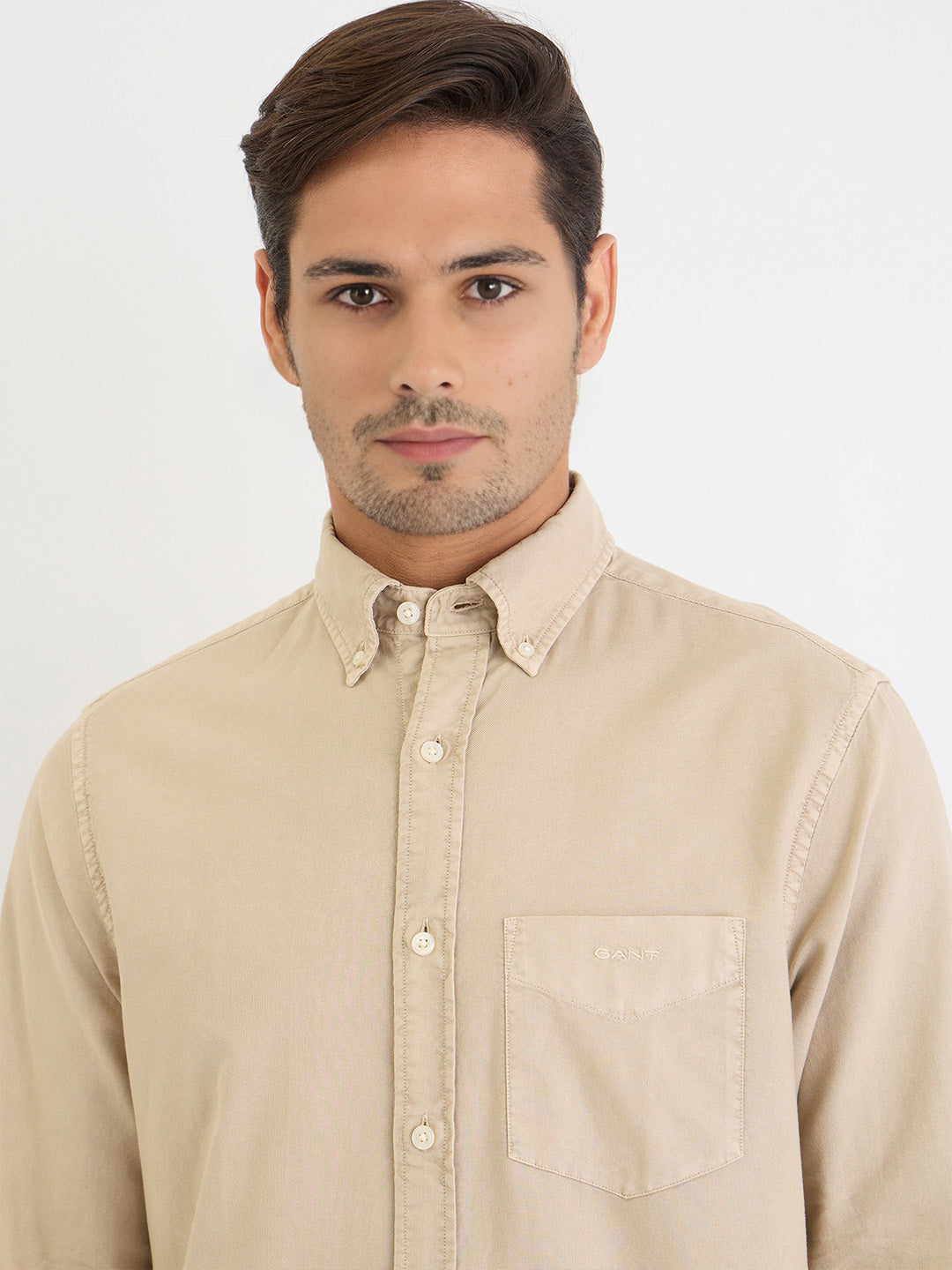 Gant Men Beige Solid Collar Shirt