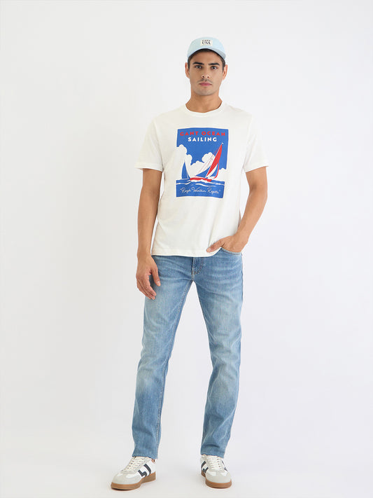 Gant Men White Solid Round Neck Tshirt