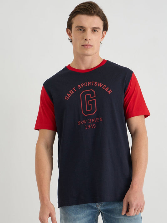 Gant Men Blue Regular Fit Solid Crew Neck Tshirt