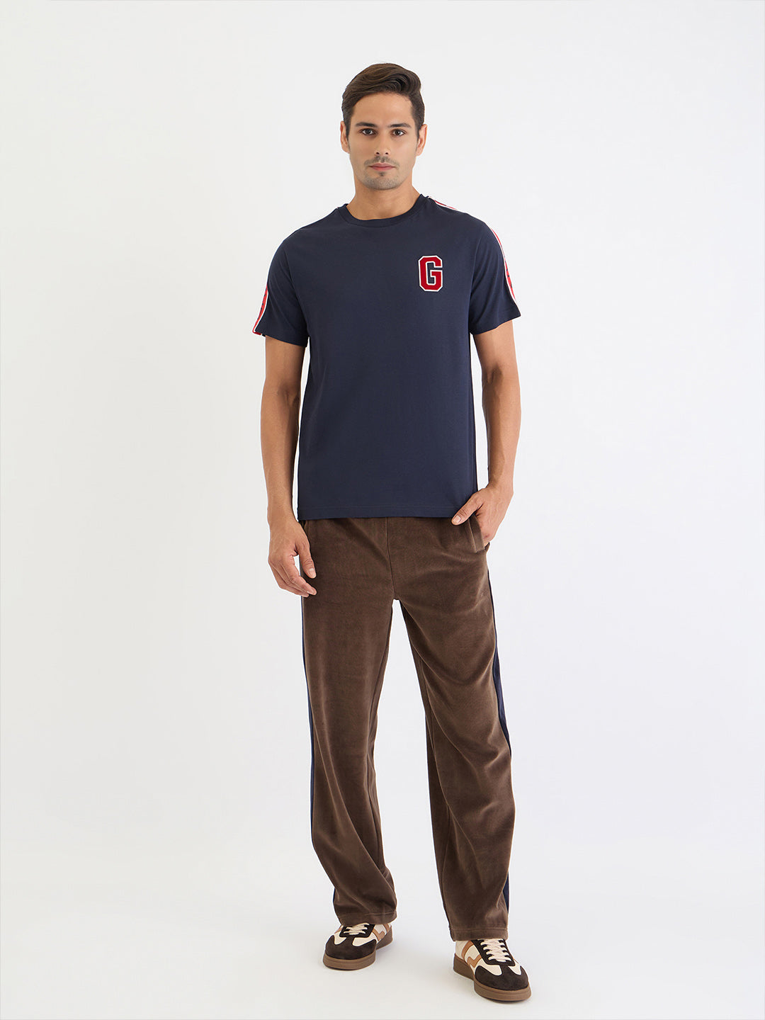 Gant Men Blue Solid Crew Neck Tshirt