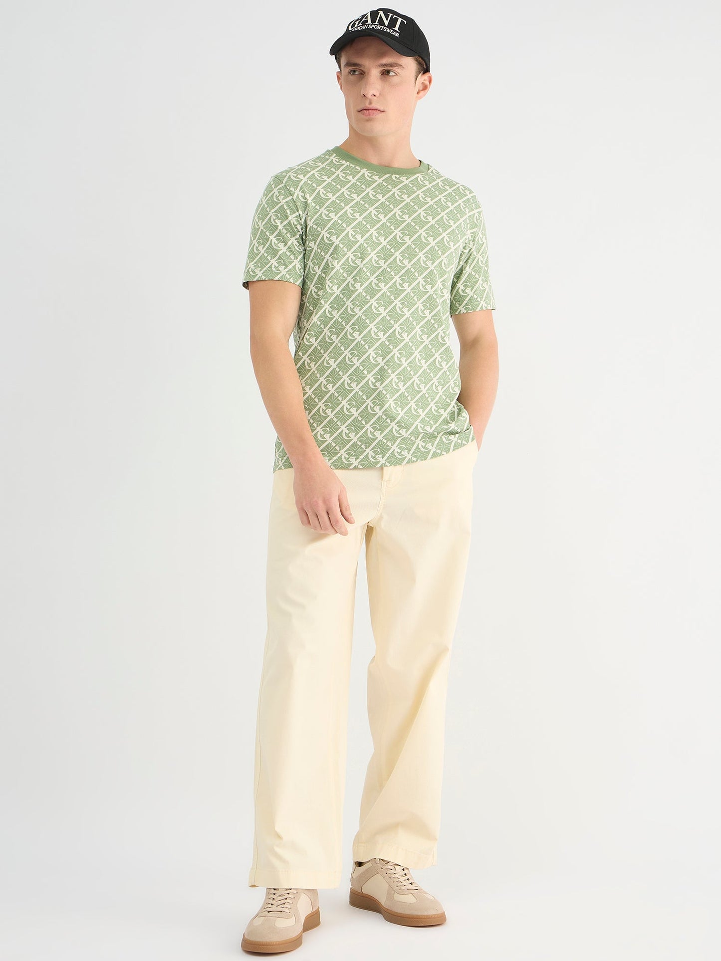 Gant Men Green Regular Fit Printed Crew Neck Tshirt