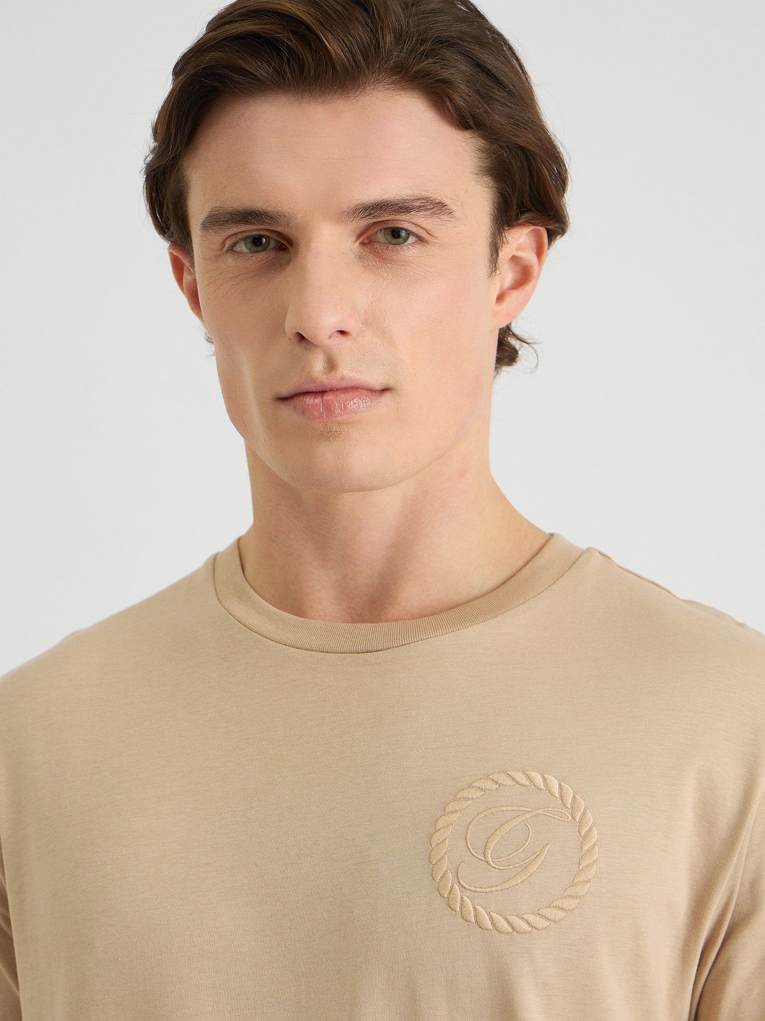 Gant Men Beige Regular Fit Solid Crew Neck Tshirt