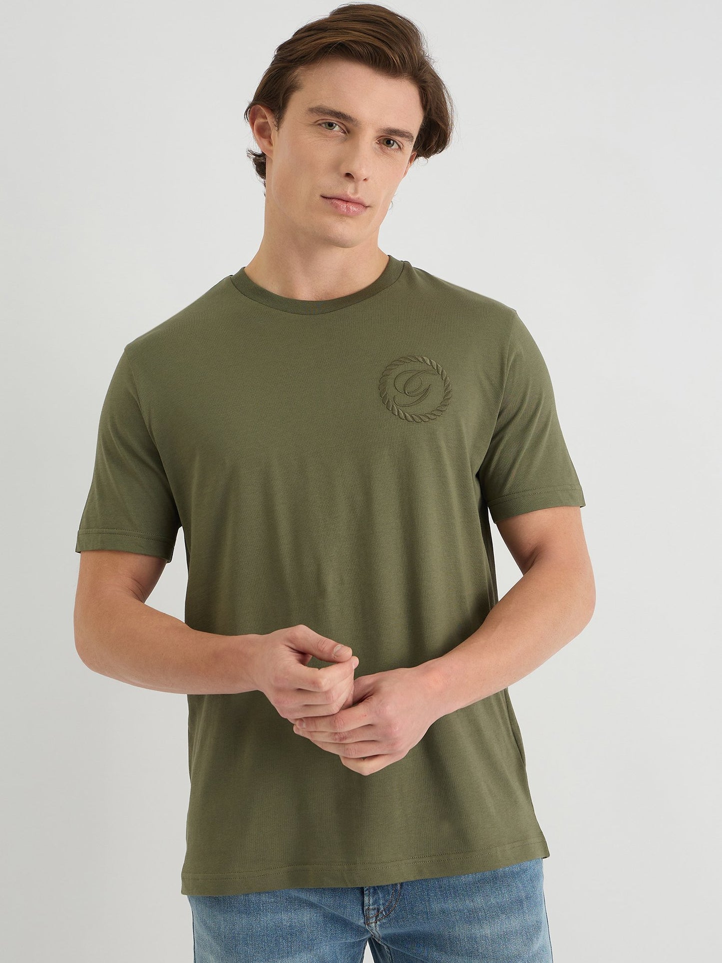 Gant Men Green Regular Fit Solid Crew Neck Tshirt
