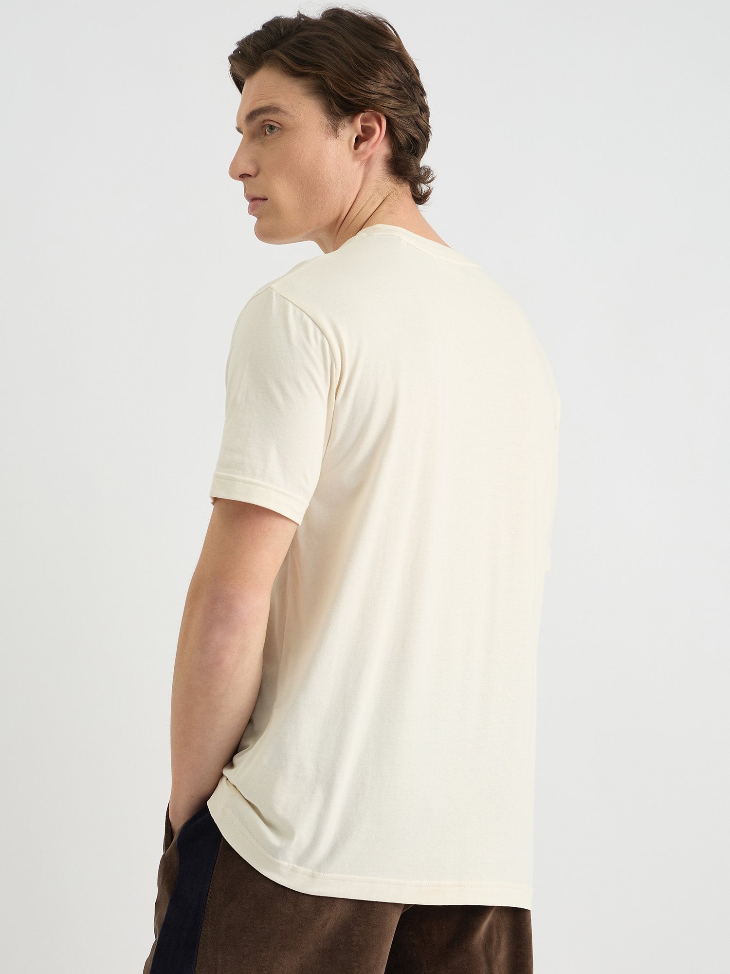 Gant Men Cream Regular Fit Solid Crew Neck Tshirt