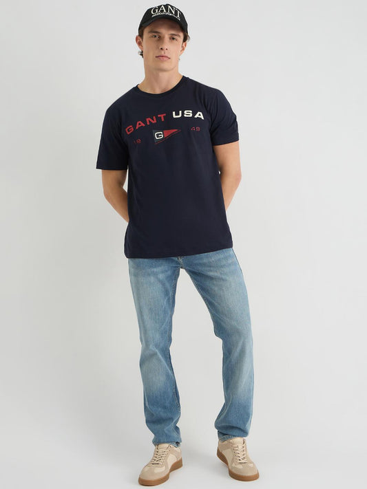 Gant Men Blue Regular Fit Solid Crew Neck Tshirt