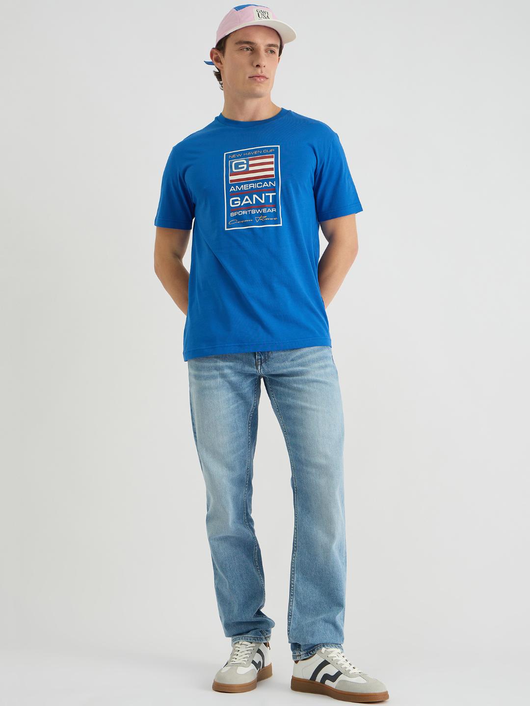 Gant Men Blue Regular Fit Solid Crew Neck Tshirt