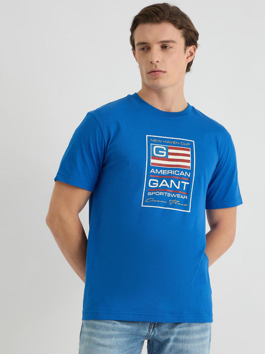 Gant Men Blue Regular Fit Solid Crew Neck Tshirt