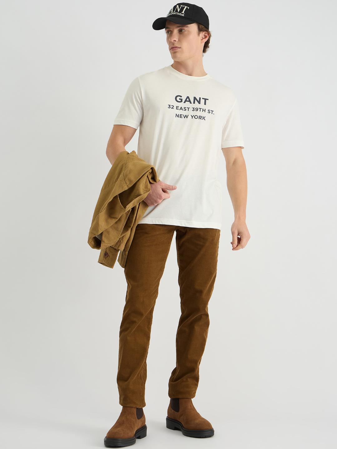 Gant Men White Regular Fit Solid Crew Neck Tshirt
