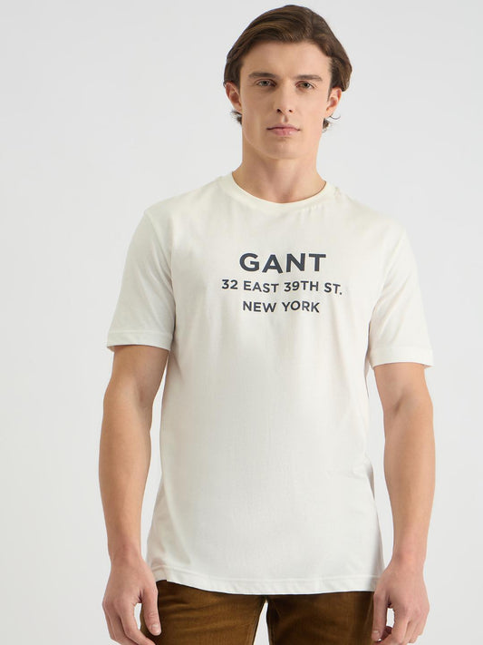 Gant Men White Regular Fit Solid Crew Neck Tshirt