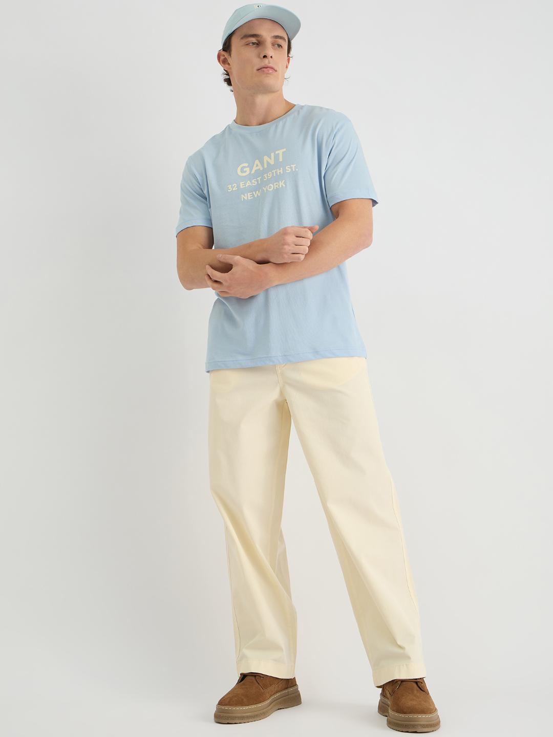 Gant Men Blue Regular Fit Solid Crew Neck Tshirt