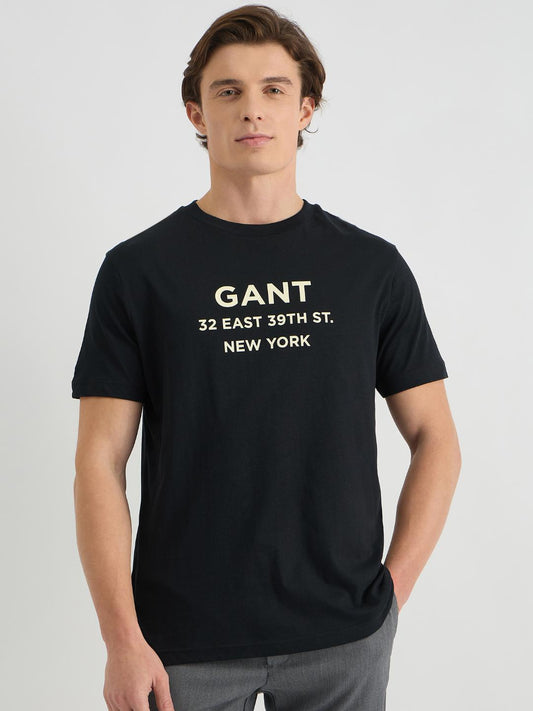 Gant Men Black Regular Fit Solid Crew Neck Tshirt