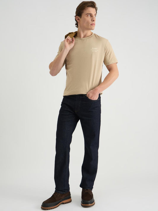 Gant Men Beige Regular Fit Solid Crew Neck Tshirt