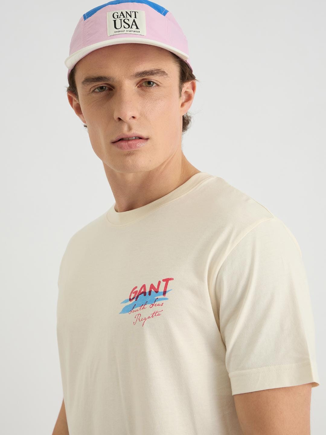 Gant Men Cream Regular Fit Solid Crew Neck Tshirt