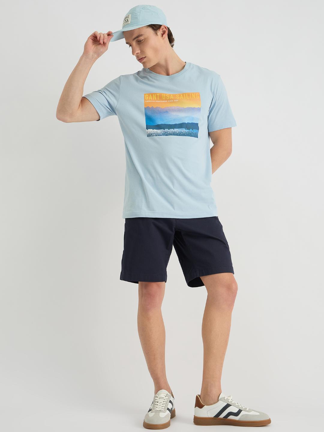 Gant Men Blue Regular Fit Solid Crew Neck Tshirt