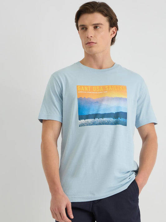 Gant Men Blue Regular Fit Solid Crew Neck Tshirt