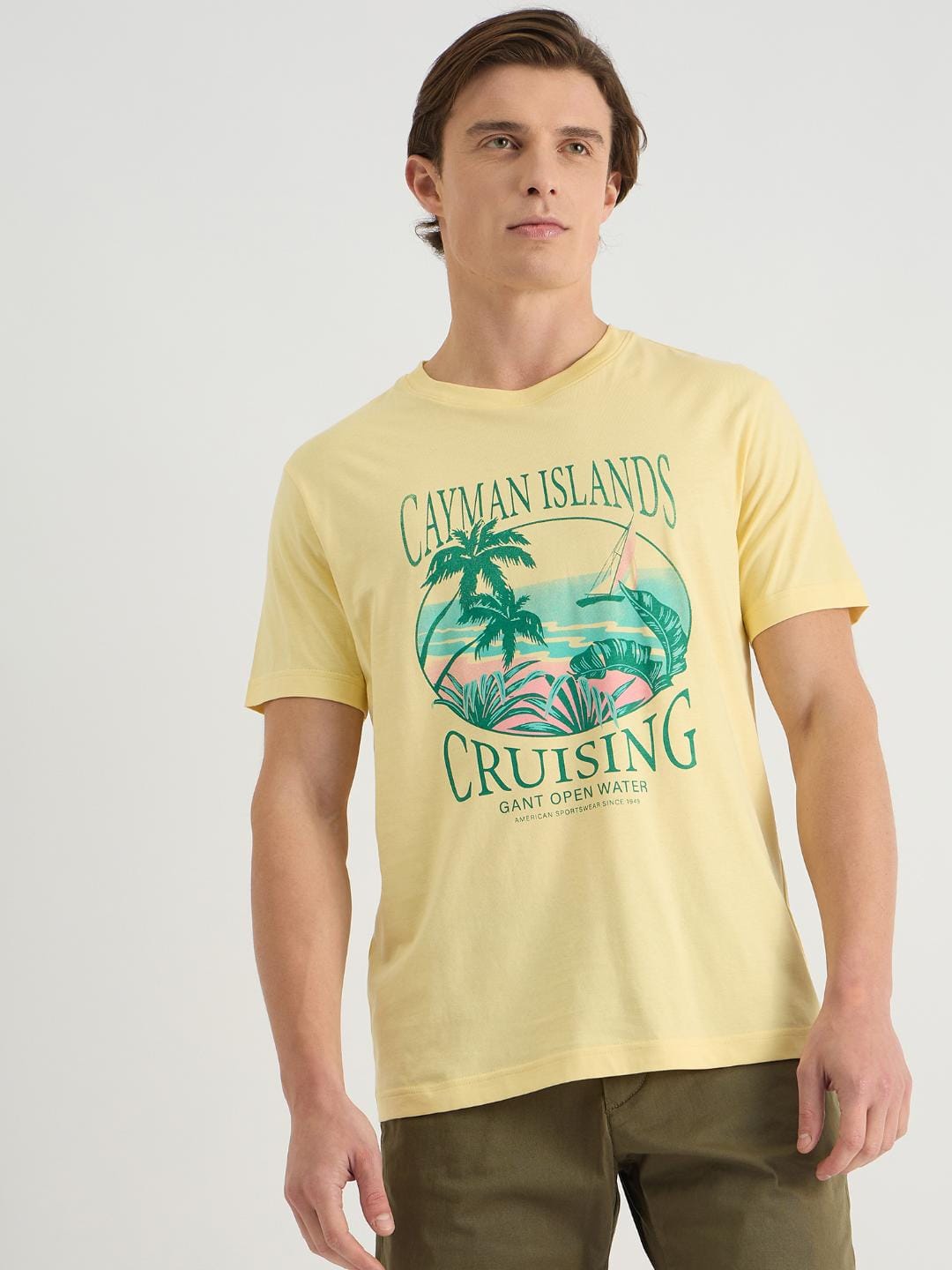 Gant Men Yellow Regular Fit Solid Crew Neck Tshirt