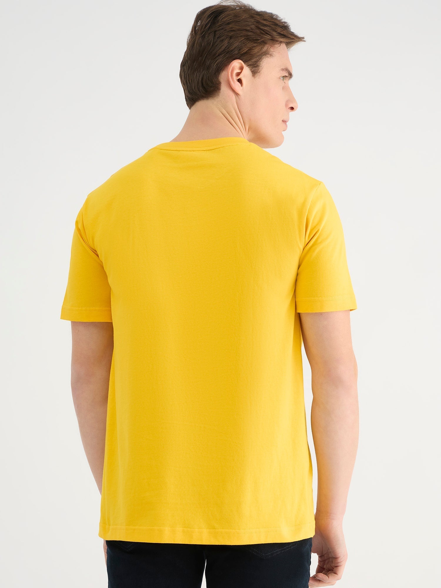 Gant Men Yellow Regular Fit Solid Crew Neck Tshirt