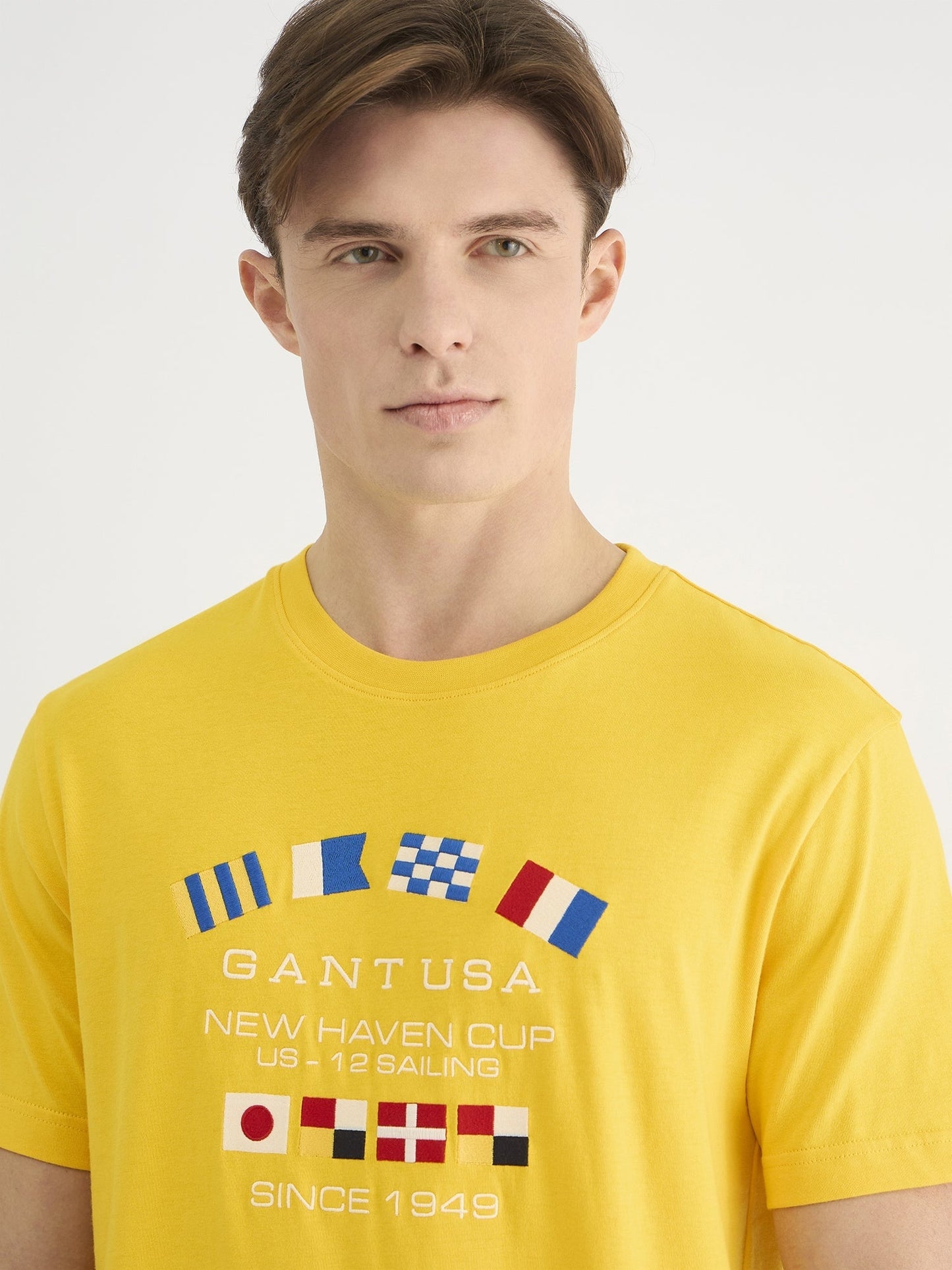 Gant Men Yellow Regular Fit Solid Crew Neck Tshirt