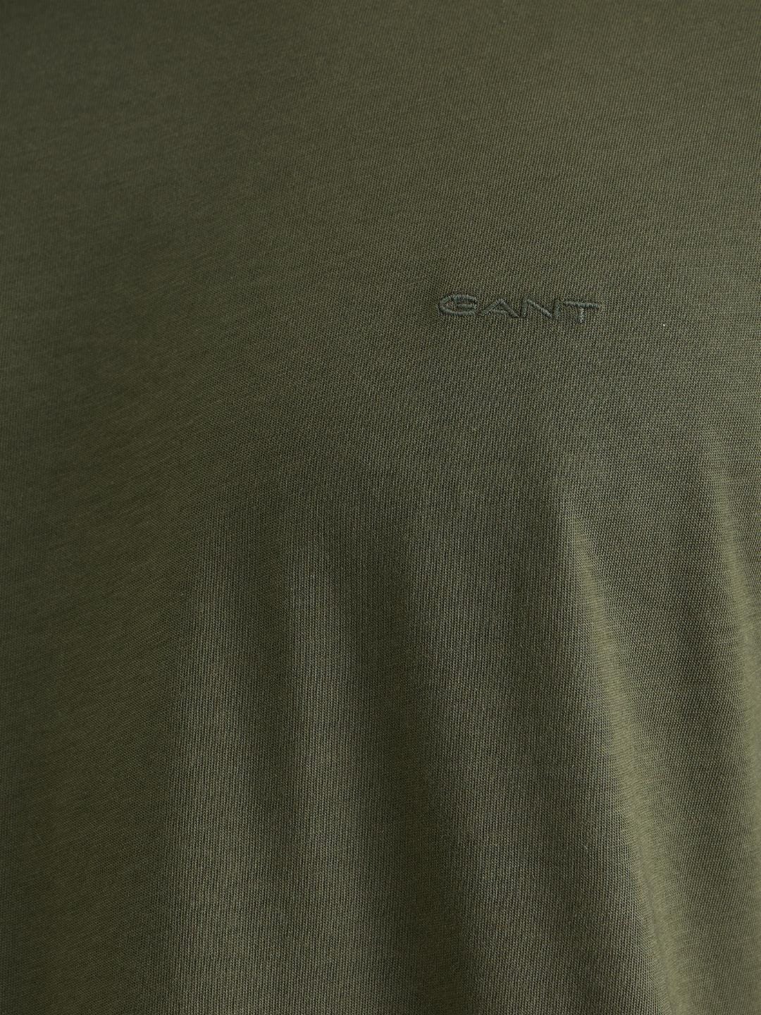 Gant Men Green Regular Fit Solid Crew Neck Tshirt