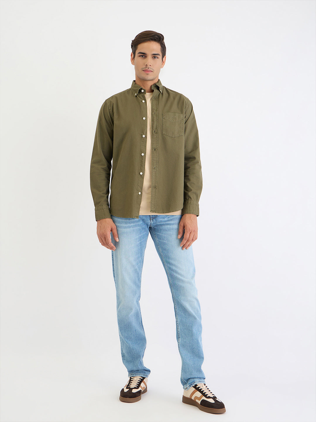 Gant Men Beige Solid Round Neck Tshirt