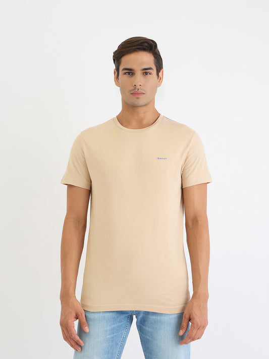 Gant Men Beige Solid Round Neck Tshirt