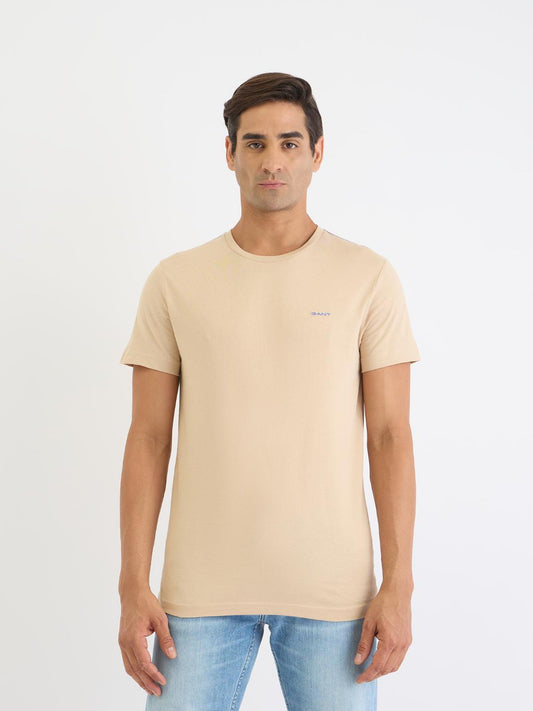 Gant Men Beige Solid Round Neck Tshirt
