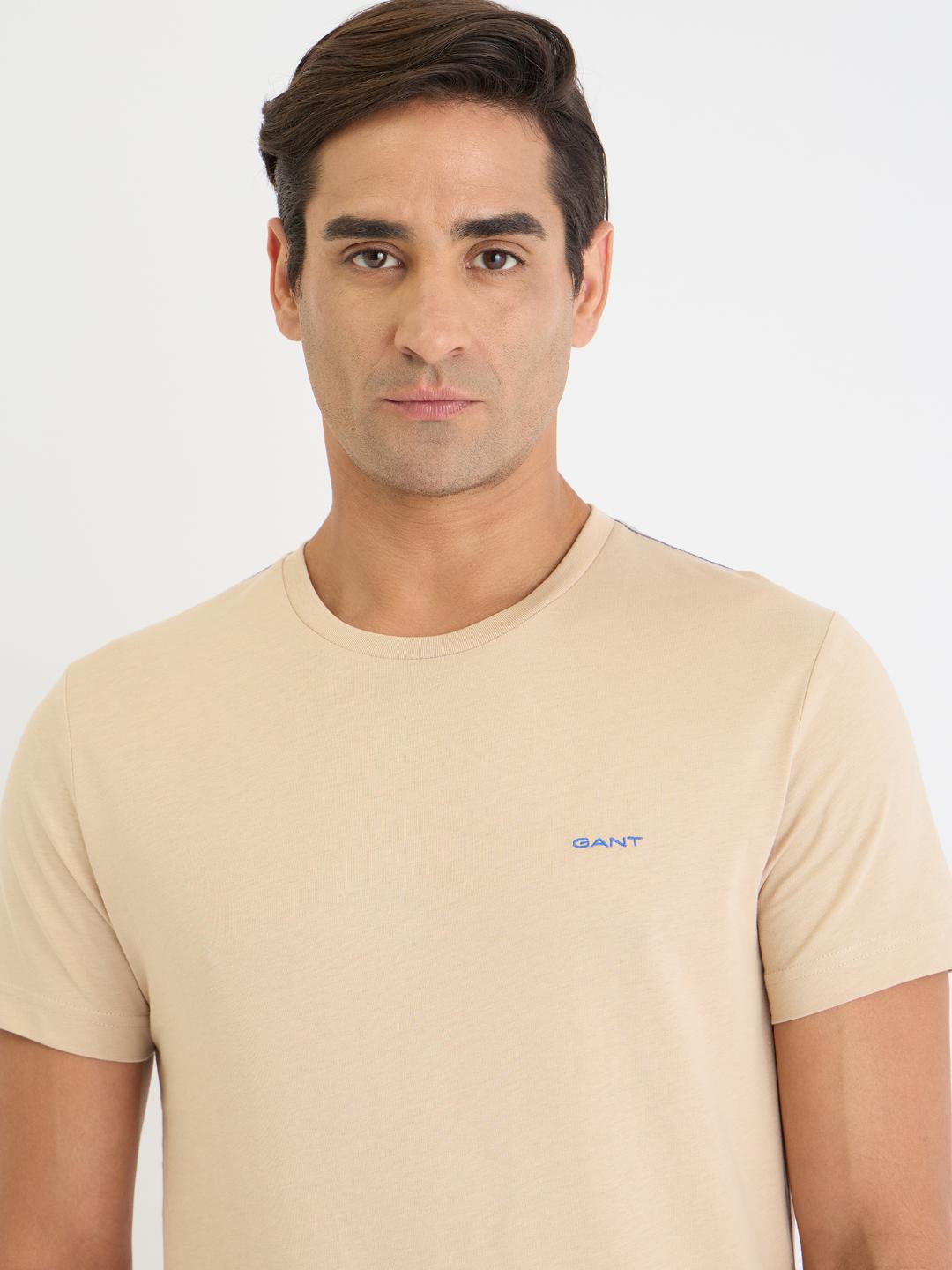 Gant Men Beige Solid Round Neck Tshirt